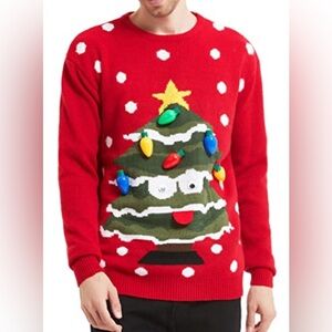 NWOT G&J Men’s Ugly Christmas Sweater Light Up Christmas Tree SZ XXL Red Green